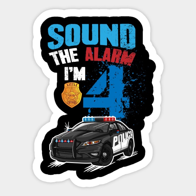 Kids Police Car 4th Birthday Gift Boy Sound The Alarm I'm 4 Sticker by captainmood